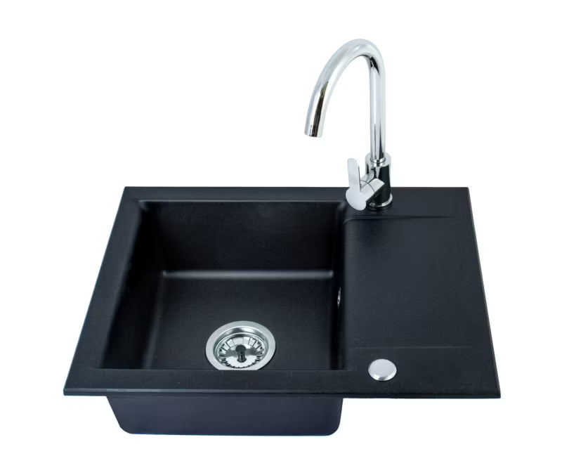 Granitvask Run 59x44 cm Sort med Armatur