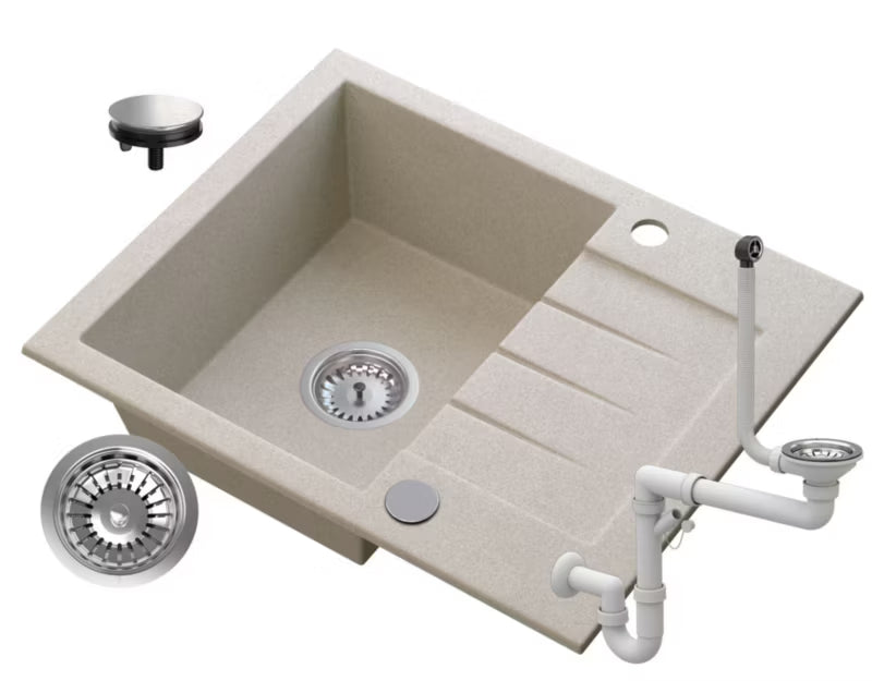 Granitvask Tinos 57,4x47 cm Beige med Afløbsbakke