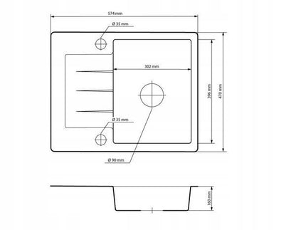 Granitvask Tinos 57,4x47 cm Sort Spættet med Afløbsplade
