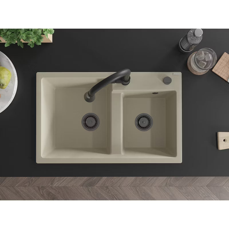 Granitvask Tomas 2-Kammer 80x50 cm Beige med Armatur