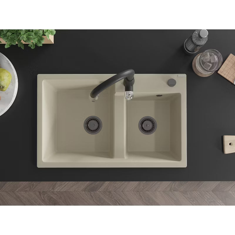 Granitvask Tomas 2-Kammer 80x50 cm Beige med Armatur