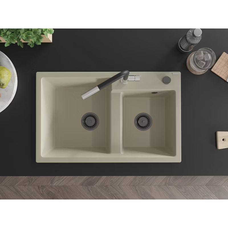 Granitvask Tomas 2-Kammer 80x50 cm Beige med Armatur