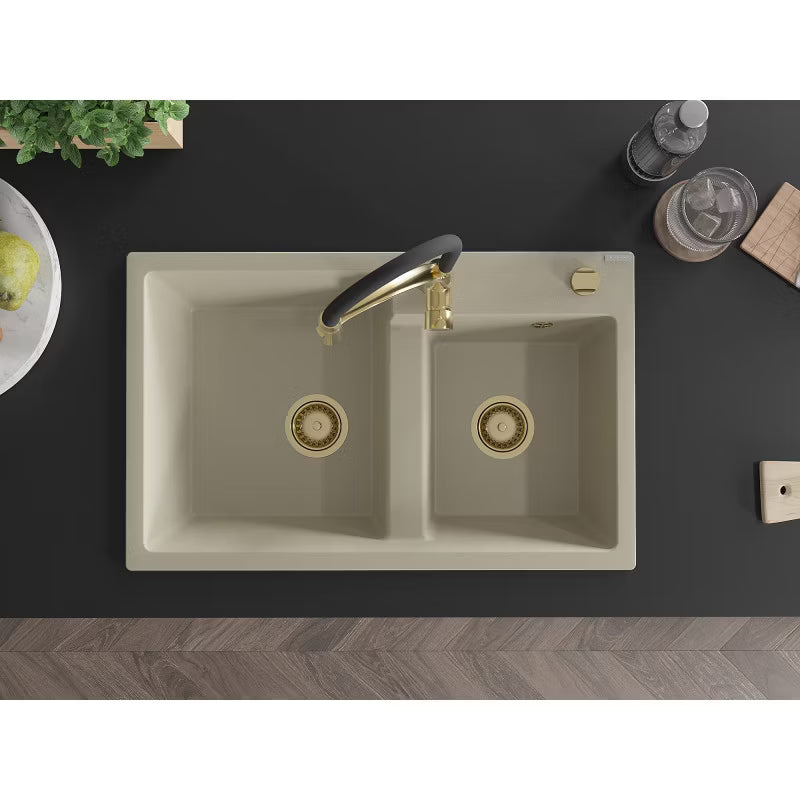 Granitvask Tomas 2-Kammer 80x50 cm Beige med Armatur
