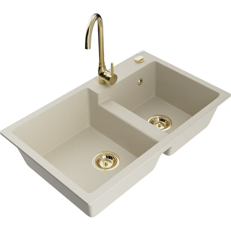Granitvask Tomas 2-Kammer 80x50 cm Beige med Armatur