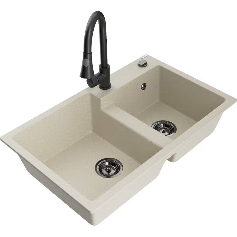 Granitvask Tomas 2-Kammer 80x50 cm Beige med Armatur