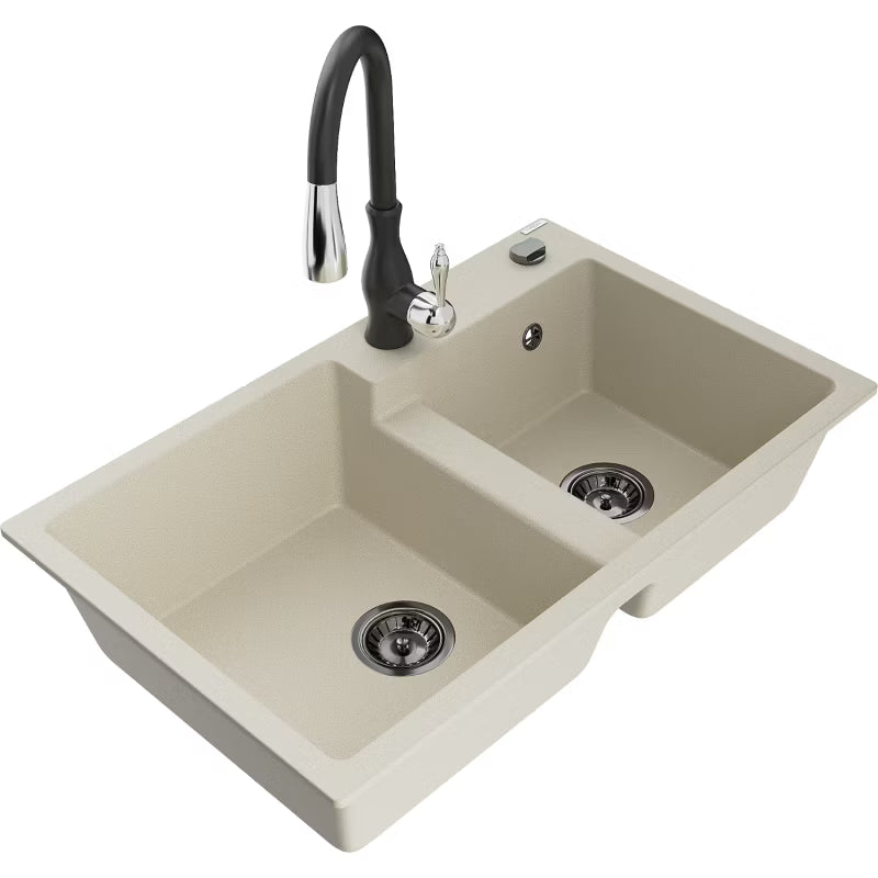 Granitvask Tomas 2-Kammer 80x50 cm Beige med Armatur