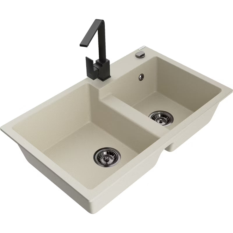 Granitvask Tomas 2-Kammer 80x50 cm Beige med Armatur