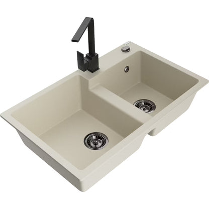Granitvask Tomas 2-Kammer 80x50 cm Beige med Armatur