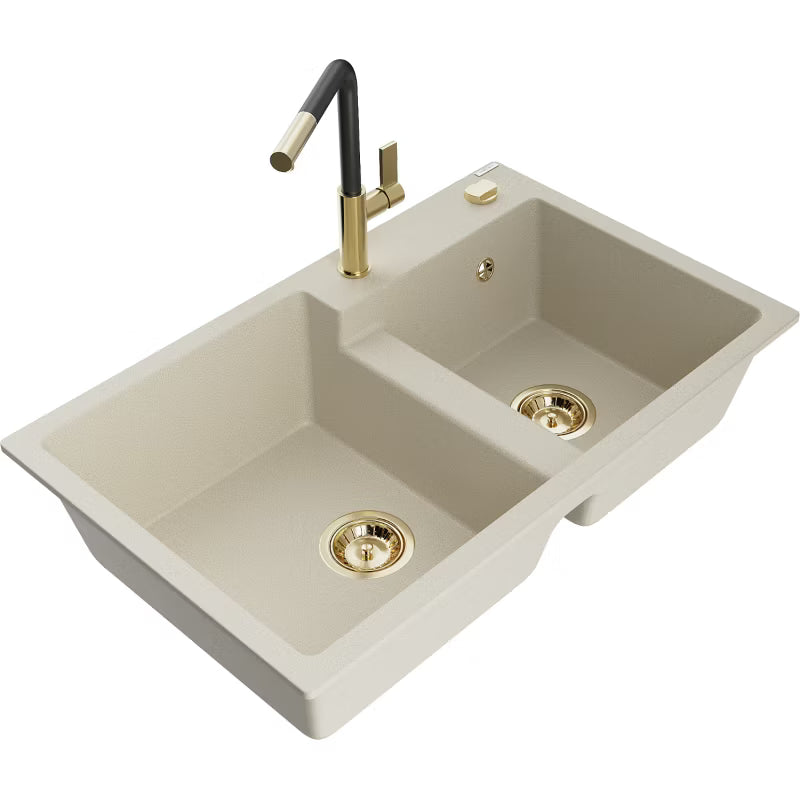 Granitvask Tomas 2-Kammer 80x50 cm Beige med Armatur