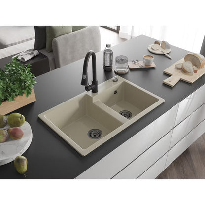 Granitvask Tomas 2-Kammer 80x50 cm Beige med Armatur