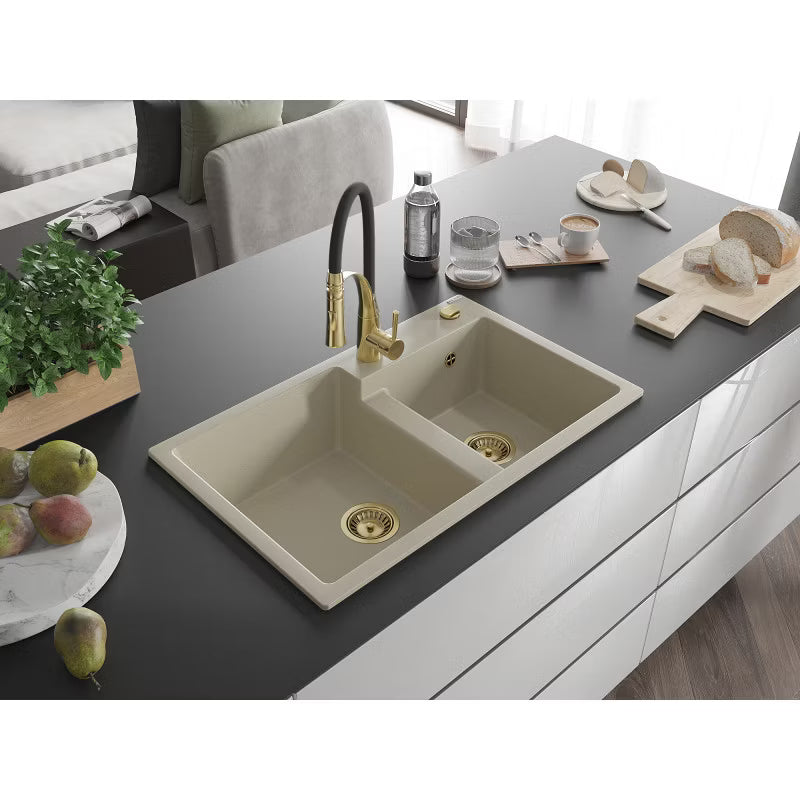 Granitvask Tomas 2-Kammer 80x50 cm Beige med Armatur