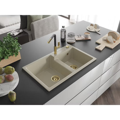 Granitvask Tomas 2-Kammer 80x50 cm Beige med Armatur