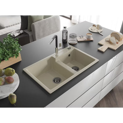 Granitvask Tomas 2-Kammer 80x50 cm Beige med Armatur