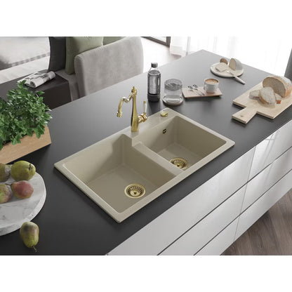 Granitvask Tomas 2-Kammer 80x50 cm Beige med Armatur