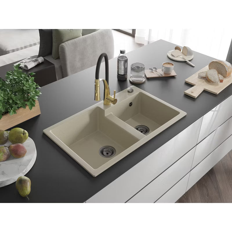 Granitvask Tomas 2-Kammer 80x50 cm Beige med Armatur