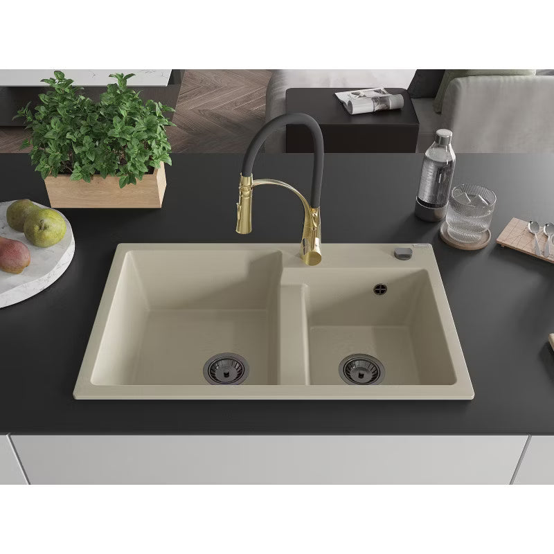 Granitvask Tomas 2-Kammer 80x50 cm Beige med Armatur