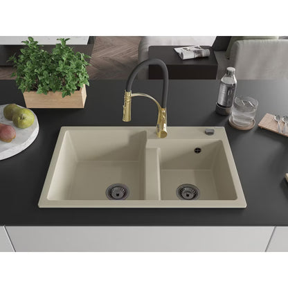 Granitvask Tomas 2-Kammer 80x50 cm Beige med Armatur