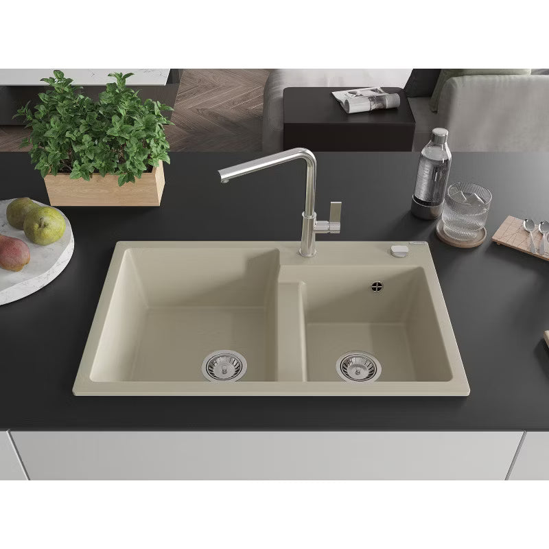 Granitvask Tomas 2-Kammer 80x50 cm Beige med Armatur