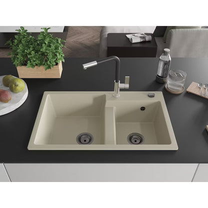 Granitvask Tomas 2-Kammer 80x50 cm Beige med Armatur