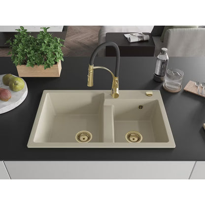 Granitvask Tomas 2-Kammer 80x50 cm Beige med Armatur