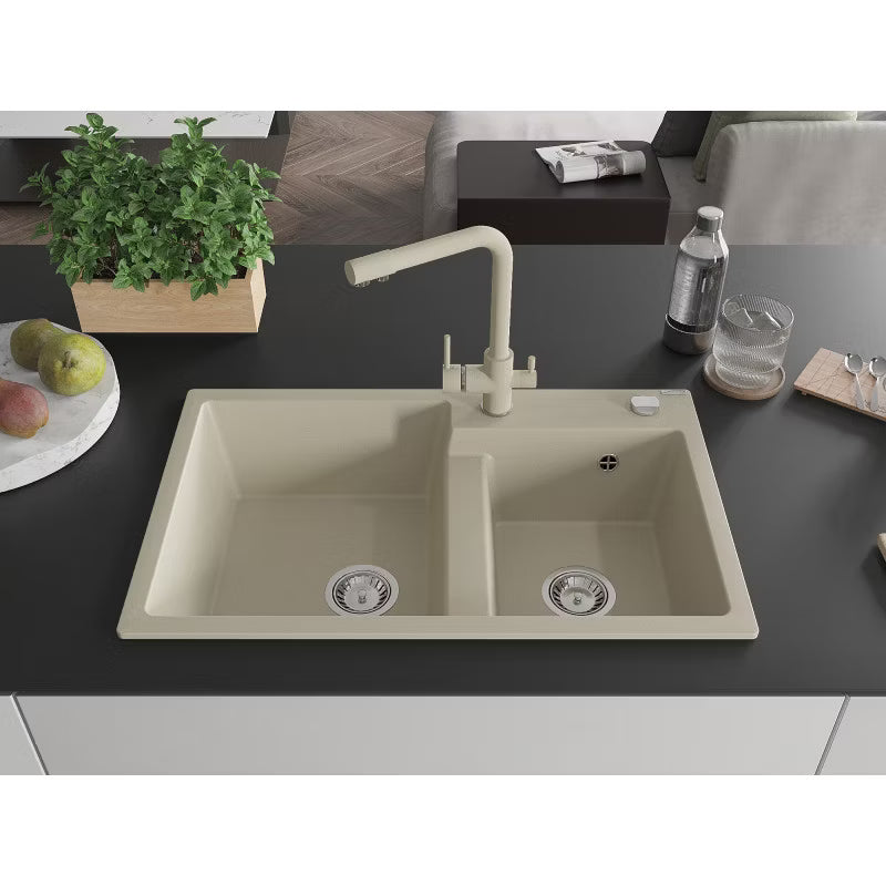 Granitvask Tomas 2-Kammer 80x50 cm Beige med Armatur