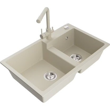 Granitvask Tomas 2-Kammer 80x50 cm Beige med Armatur