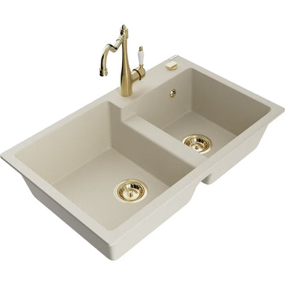 Granitvask Tomas 2-Kammer 80x50 cm Beige med Armatur