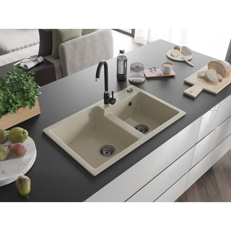 Granitvask Tomas 2-Kammer 80x50 cm Beige