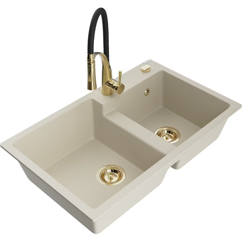 Granitvask Tomas 2-Kammer 80x50 cm Beige med Armatur