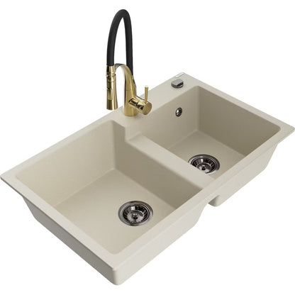Granitvask Tomas 2-Kammer 80x50 cm Beige med Armatur