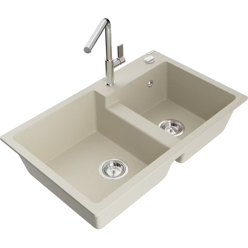 Granitvask Tomas 2-Kammer 80x50 cm Beige med Armatur