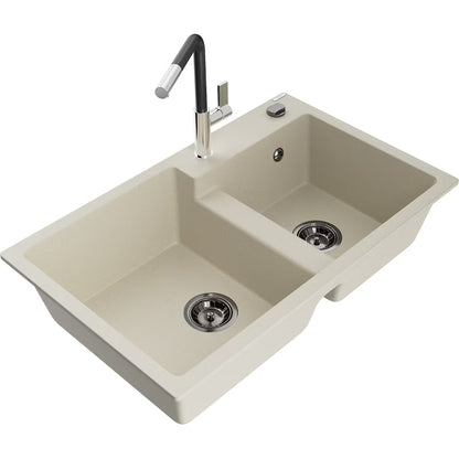 Granitvask Tomas 2-Kammer 80x50 cm Beige med Armatur