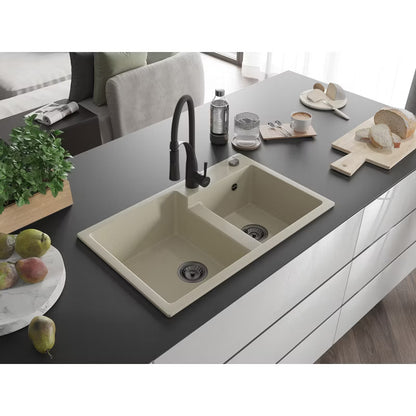 Granitvask Tomas 2-Kammer 80x50 cm Beige med Sort Armatur