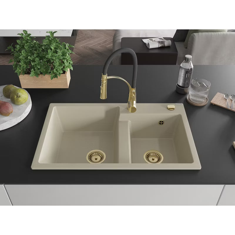 Granitvask Tomas 2-Kammer 80x50 cm Beige med Armatur