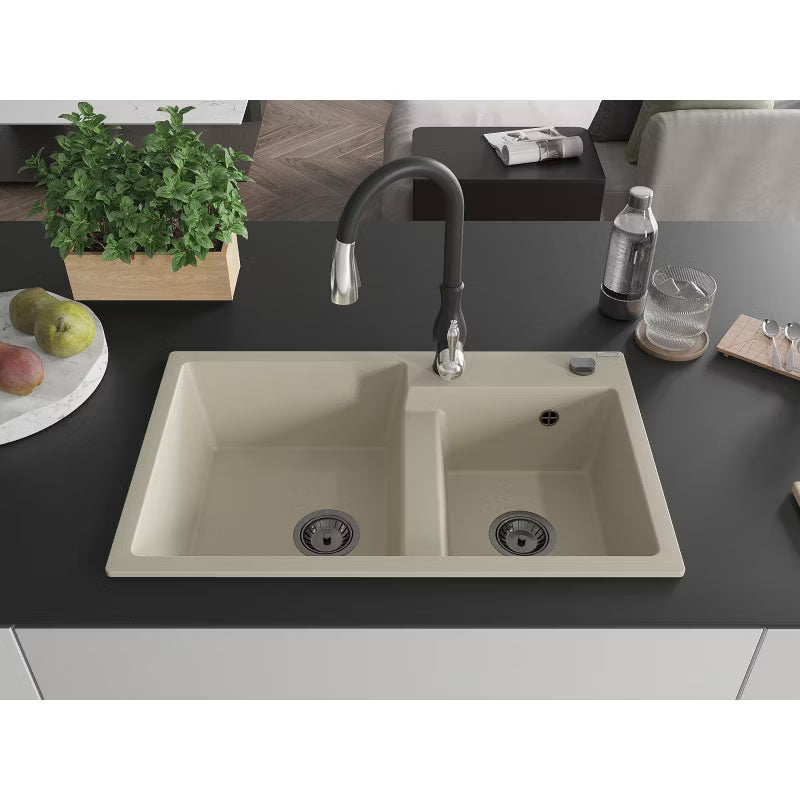 Granitvask Tomas 2-Kammer 80x50 cm Beige med Armatur