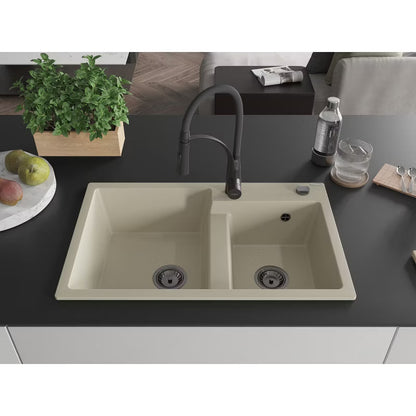 Granitvask Tomas 2-Kammer 80x50 cm Beige med Sort Armatur