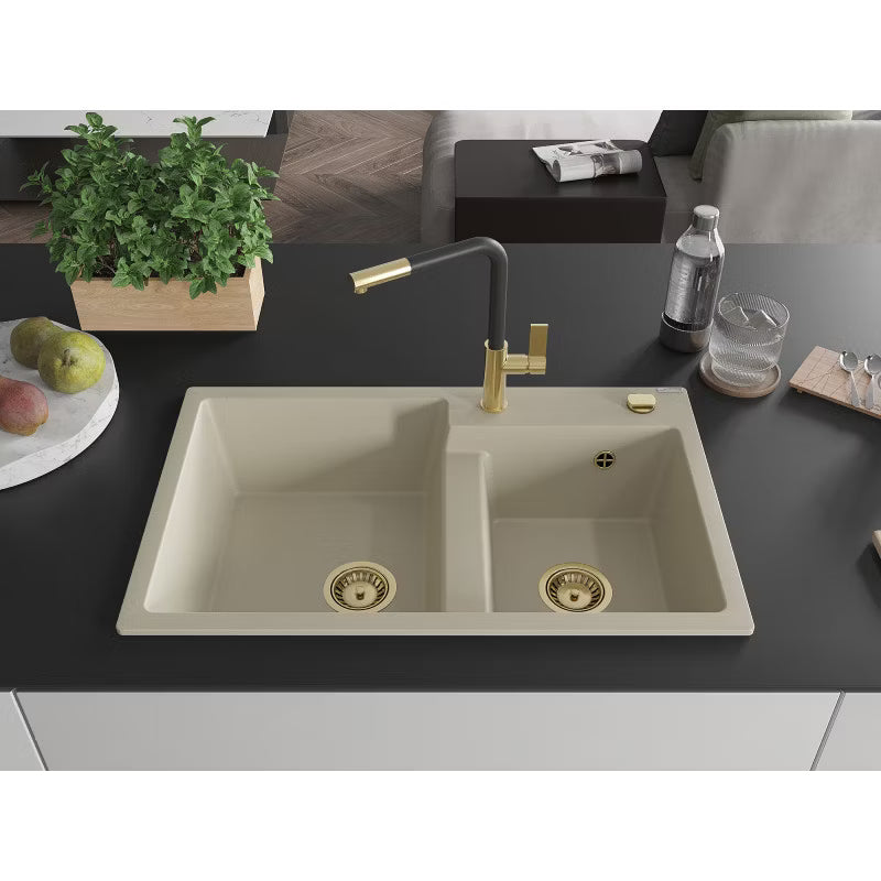 Granitvask Tomas 2-Kammer 80x50 cm Beige med Armatur