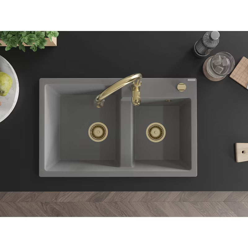 Granitvask Tomas 2-Kammer 80x50 cm Beige med Armatur