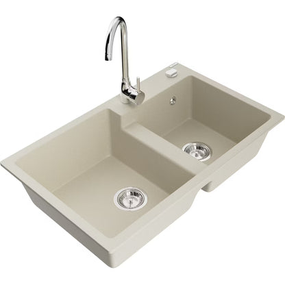 Granitvask Tomas 2-Kammer 80x50 cm Beige med Armatur