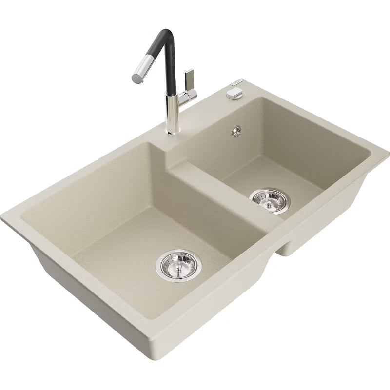 Granitvask Tomas 2-Kammer 80x50 cm Beige med Armatur