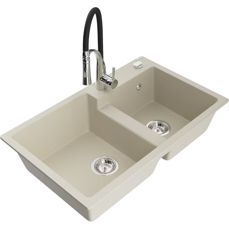 Granitvask Tomas 2-Kammer 80x50 cm Beige med Armatur