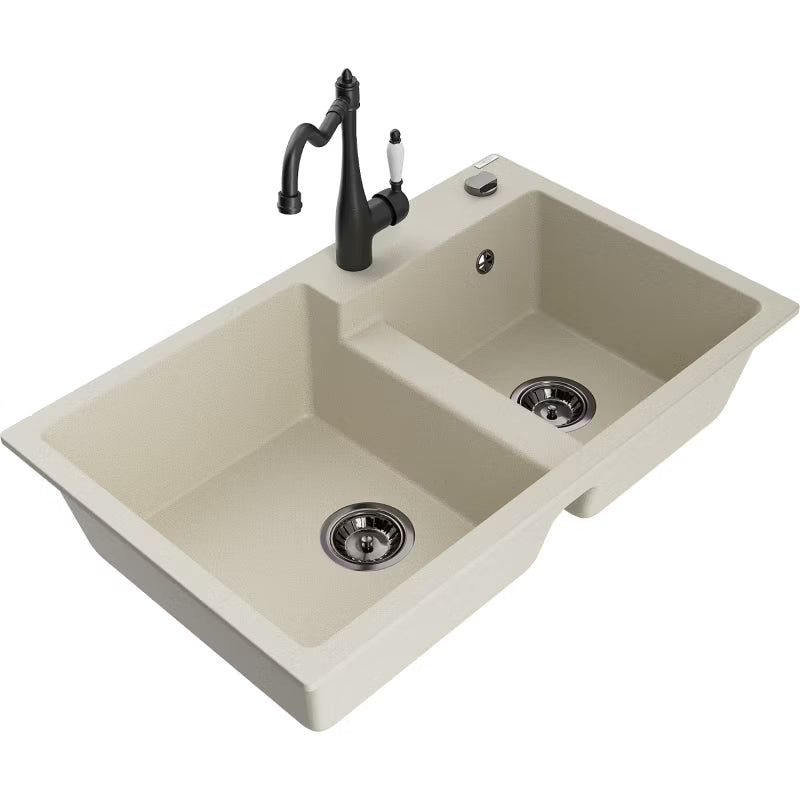 Granitvask Tomas 2-Kammer 80x50 cm Beige med Armatur
