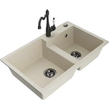 Granitvask Tomas 2-Kammer 80x50 cm Beige med Armatur