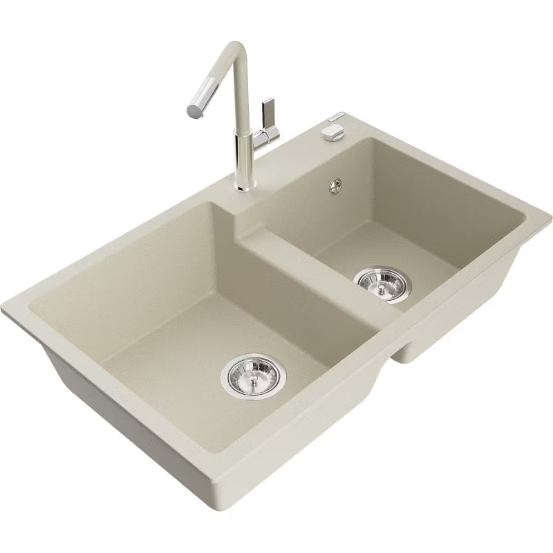 Granitvask Tomas 2-Kammer 80x50 cm Beige med Armatur