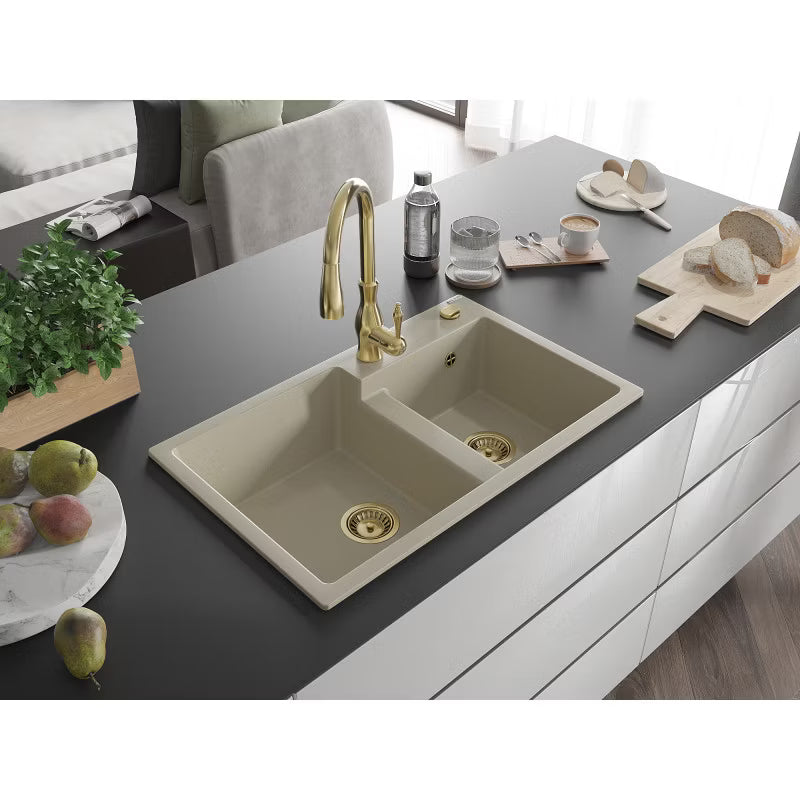 Granitvask Tomas 2-Kammer 80x50 cm Beige med Armatur