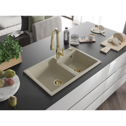 Granitvask Tomas 2-Kammer 80x50 cm Beige med Armatur