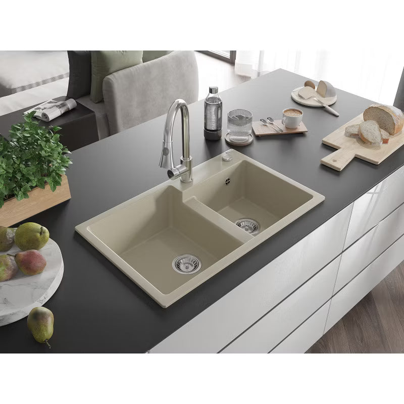 Granitvask Tomas 2-Kammer 80x50 cm Beige med Armatur