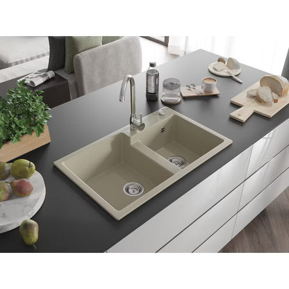 Granitvask Tomas 2-Kammer 80x50 cm Beige med Armatur