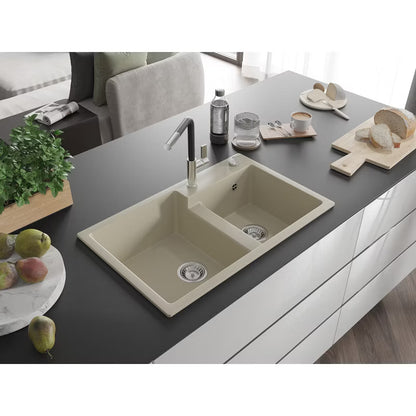 Granitvask Tomas 2-Kammer 80x50 cm Beige med Armatur