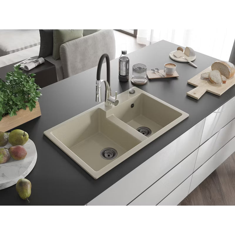 Granitvask Tomas 2-Kammer 80x50 cm Beige med Armatur